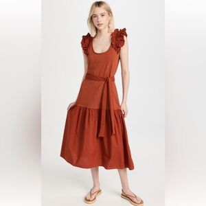 NATION LTD Ruffled Sleeveless Rust Dress
